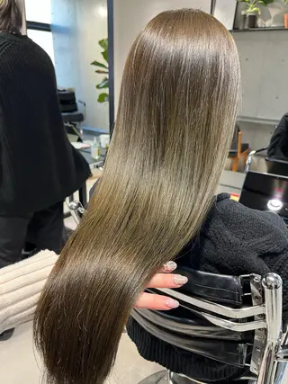 セミロング カラー パーマ ヘアアレンジ 透明感/オリーブ/ グレージュ/YUKAのヘアスタイル