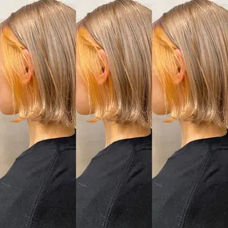 ミディアム カラー ヘアアレンジ ハイトーン/ ボブ 中村麟のヘアスタイル