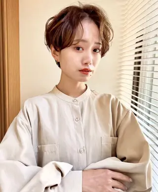 ショート カラー パーマ レイヤー/暖色カラー /パーマ/落合 歩夢のヘアスタイル