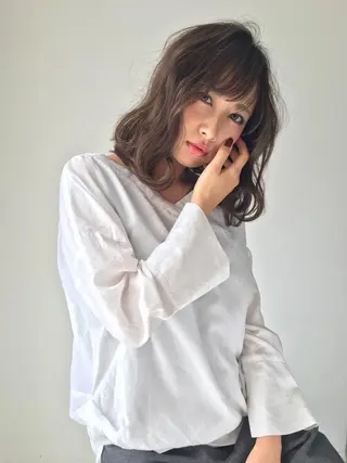 ミディアム カラー 店長/mao/ 前髪/顔周りカットのヘアスタイル