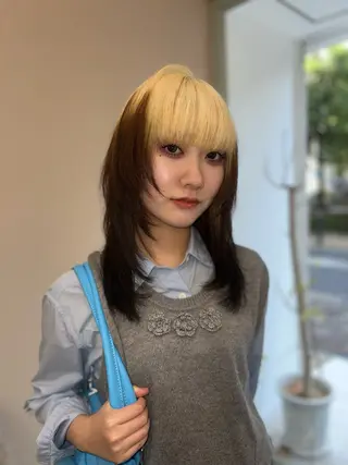 セミロング カラー 岡山ハイトーン・ ルーツカラー/こもものヘアスタイル