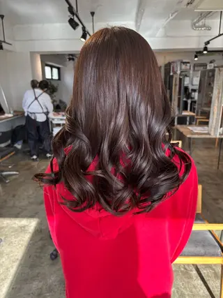 セミロング カラー 暖色カラー🍒 ケアブリーチ/akiのヘアスタイル