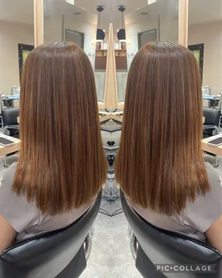 ミディアム カラー パーマ 髪質改善🩵艶髪 ストレート🩵山口のヘアスタイル