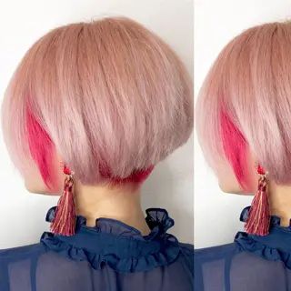 ショート カラー JuNブリーチに 縮毛矯正するプロのヘアスタイル