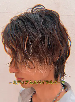 ミディアム パーマ メンズ メンズパーマ特化型 /京橋/栗野京弥のヘアスタイル