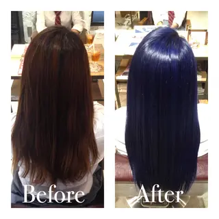 セミロング ロング カラー パーマ アオガミ （前髪顔周りカット）のヘアスタイル