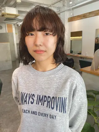 ミディアム カラー パーマ 森貴裕/ベージュ/ パーマ/オリーブのヘアスタイル