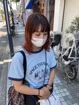 ミディアム カラー 暖色カラー🍊 ボブ🌿顔周りcutのヘアスタイル