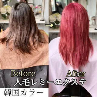 ロング カラー ヘアアレンジ チビ編み込みエクステ シールエクステのヘアスタイル