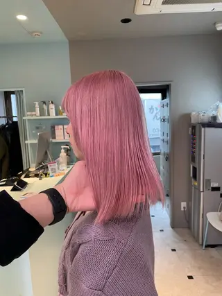 ミディアム ブリーチ✖️ 縮毛LANDのヘアスタイル