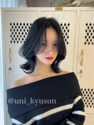 ミディアム カラー 本格韓国ヘア🇰🇷 【uni】キューさんのヘアスタイル