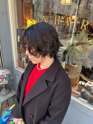 ショート パーマ 清水千優/パーマ/透 明感カラー/メンズのヘアスタイル