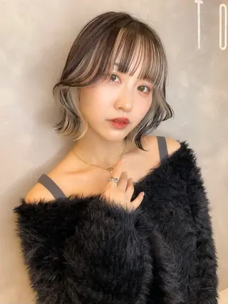 ミディアム ボブ/デザインカラー /表参道/新井美有紀のヘアスタイル