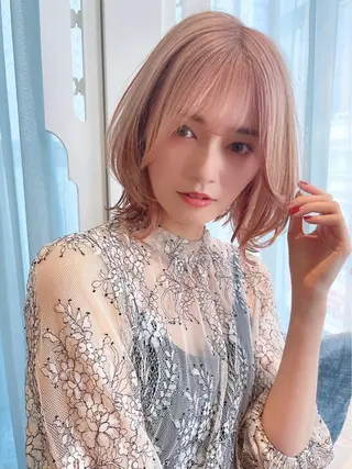 ミディアム カラー パーマ ヘアアレンジ キッズ ネイル マツエク・マツパ Lond jeloud 名古屋所属・髪質改善 の達人/杉原碧仁のヘアスタイル