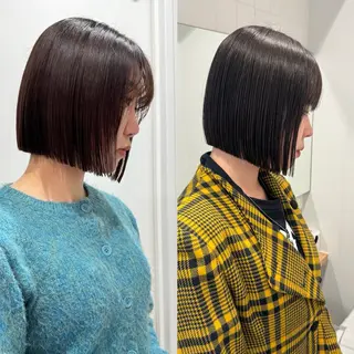 ショート laff 新宿所属・切りっぱなしボブ レイヤー/縮毛矯正のヘアスタイル