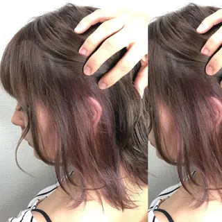 セミロング カラー JuNブリーチに 縮毛矯正するプロのヘアスタイル