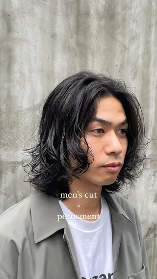 ミディアム パーマ メンズ ニュアンスパーマ/ メンズカット田島勇樹のヘアスタイル