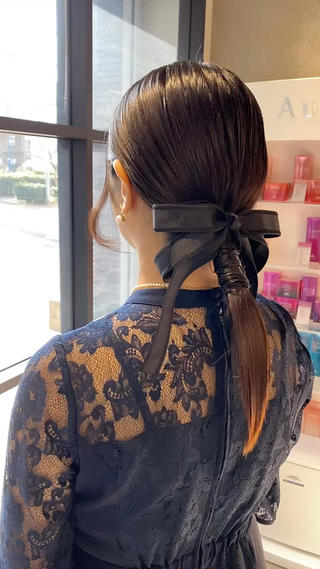 お呼ばれヘア　リボンアレンジ 