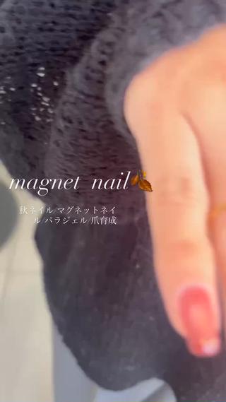 秋ネイル/マグネットネイル/ちゅるんネイル/マイビー/
パラジェル/爪育成/
奥から光る赤みマグネットネイル。