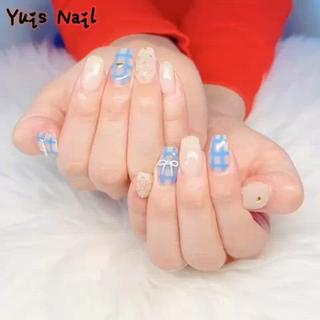 秋ネイル#冬ネイル#チェック#リボン#キルティング#ハート 