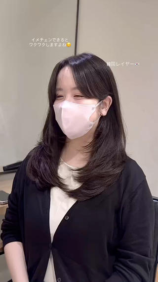 セミロング カラー パーマ ヘアアレンジ パク・ボミン小野リエ 韓国ハーフ🦊のヘアスタイル