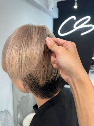 ミディアム カラー メンズ 透明感/ブリーチ縮毛 /髪質改善/星野純一のヘアスタイル