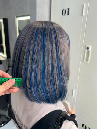 ミディアム カラー 透明感/ブリーチ縮毛 /髪質改善/星野純一のヘアスタイル