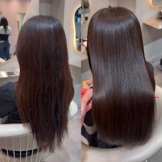 セミロング カラー ブリーチなし髪質改善 🌿柏崎 大宮美容室のヘアスタイル