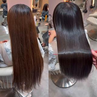 セミロング カラー ブリーチなし髪質改善 🌿柏崎 大宮美容室のヘアスタイル