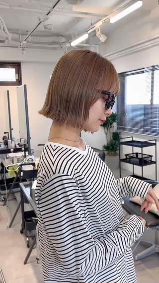 ショート カラー 結べるくびれボブ/透 明感カラーtaigaのヘアスタイル