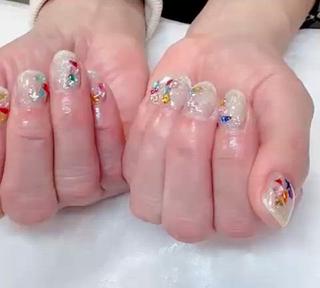 #ラメネイル#キラキラパーツ#冬ネイル 