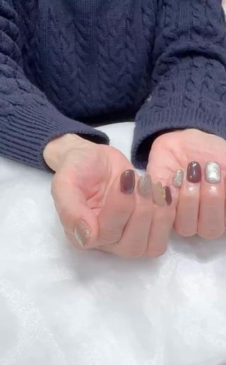#ニュアンスネイル#マグネットネイル#キラキラネイル#ブラウンネイル 