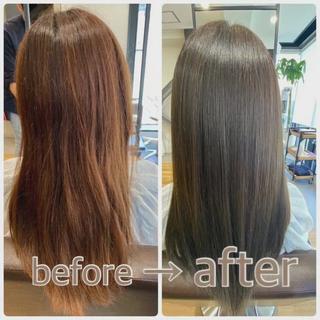 カラー ロング 深夜まで営業中‼️ レム髪質改善のヘアスタイル