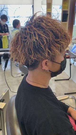 ミディアム メンズ メンズパーマ/難波/ 心斎橋　室園亮佑のヘアスタイル