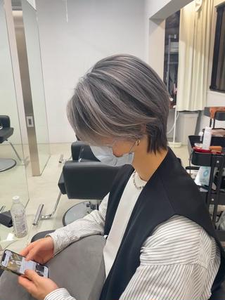 ショート カラー メンズ ハイライト、レイヤー カット/西梅田/中西のヘアスタイル