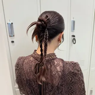 ミディアム ヘアアレンジ 縮毛矯正+モテカラー 🎀✨mihoのヘアスタイル