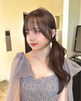 ミディアム カラー ヘアアレンジ 顔周りcut/ 艶ワンカラー♥ちさきのヘアスタイル