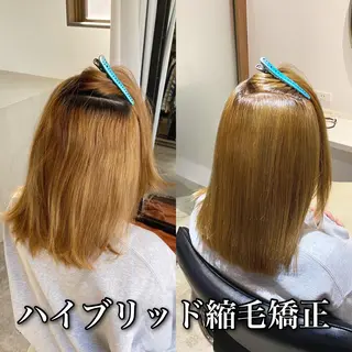 ミディアム カラー パーマ "ブリーチ縮毛矯正” /デサキショウヘイのヘアスタイル