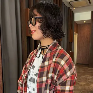 ショート パーマ ボブ/ショートボブ/ 岡山駅/別曽遥也のヘアスタイル