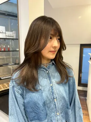 セミロング カラー パーマ レイヤー/透明感/ ブリーチなし/わかなのヘアスタイル