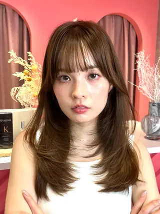 ロング カラー 山崎/ボブ縮毛矯正 レイヤー髪質改善のヘアスタイル