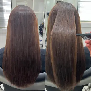 ロング 縮毛矯正/髪質改善 /レイヤー/韓国のヘアスタイル