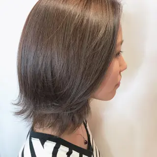 ミディアム カラー ブリーチなしで透け感 暖色カラーボブaoiのヘアスタイル