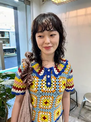 ミディアム カラー パーマ パーマ/透明感カラー /ボブ/吉田一生のヘアスタイル