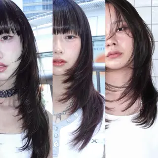 ロング カラー レイヤーカット ダブルカラーのヘアスタイル