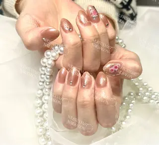 ネイル リボン、ガーリー パーツ放題専門店のネイルデザイン