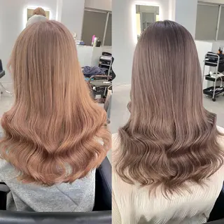 ミディアム カラー ミルクティーベージュ /ピンク/大阪/堀江のヘアスタイル