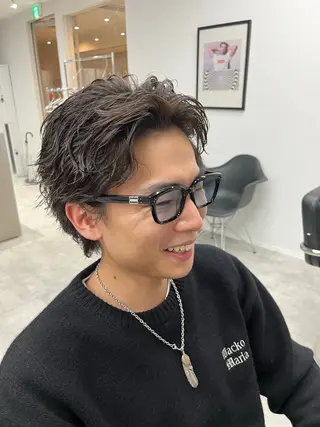 ショート パーマ メンズ 波巻きスパイラル🌀 新潟/万代/山下優のヘアスタイル