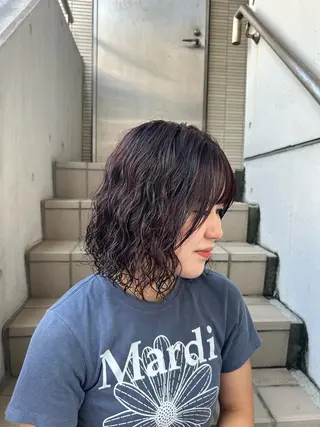 ミディアム カラー ayano🍒パーマ 暖色カラーのヘアスタイル