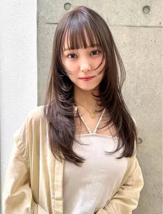 セミロング レイヤーカット /センターパートのヘアスタイル